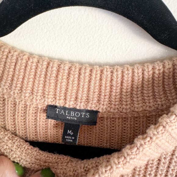 Talbots Tan + Cream Striped Mock Neck Knit Sweater - Medium Petite - Picture 3 of 6